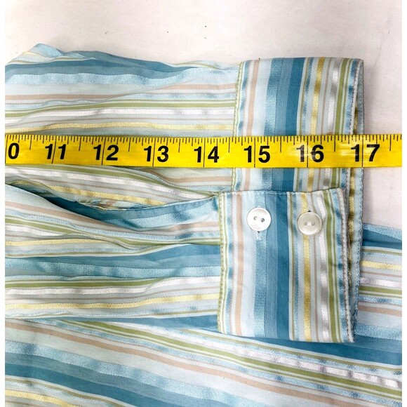 DressBarn Vintage Top Satin Metallic Stripe Turquoise XL Women Y2K Fairy Cottage - Picture 8 of 10